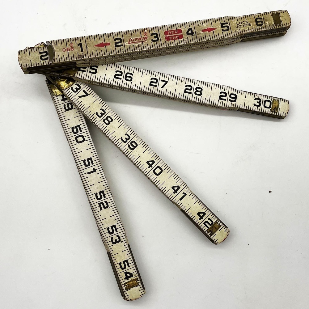 Vtg Lufkin Ruler White Wood Folding 72" Measuring Tool Lock Joints Metal Trim